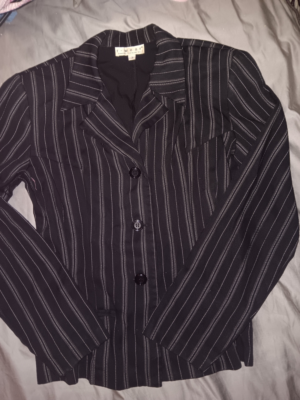 Black Pinstripe Button-Front Women's Blazer Skirt Set